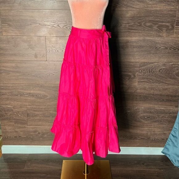Jason Wu Designer Tiered Belted Side Zip Midi Skirt in Hot Pink. Size Small. New - Picture 4 of 15